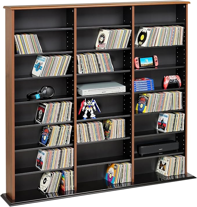 Prepac 3 Column Tall Cabinet Media Storage, Triple Width Wall, Cherry/Black