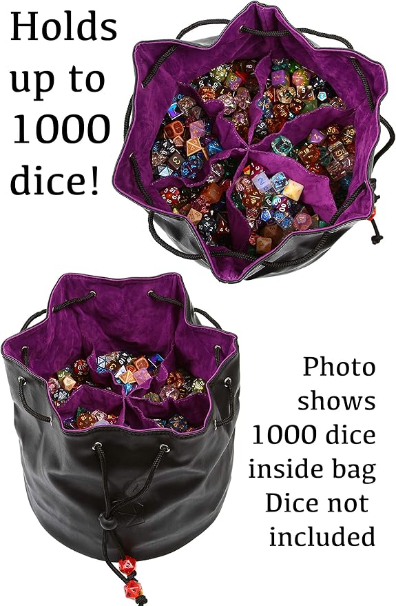 Forged Dice Co. Pouch of The Endless Hoard Dice Bag - Holds Over 1,000 Polyhedral Dice - Dice Storage Bag with 7 Pockets - Perfect for Bulk Dice - Brown/Red