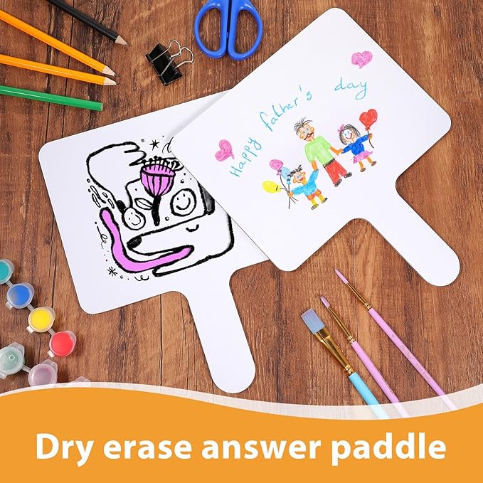 12 Pcs Dry Erase Answer Paddles, Auction Paddles Bulk, 9.8 x 8 Inches White Board, Double Sided Paddle for Students Classroom Office Meeting Voting Answers Shower Games Party