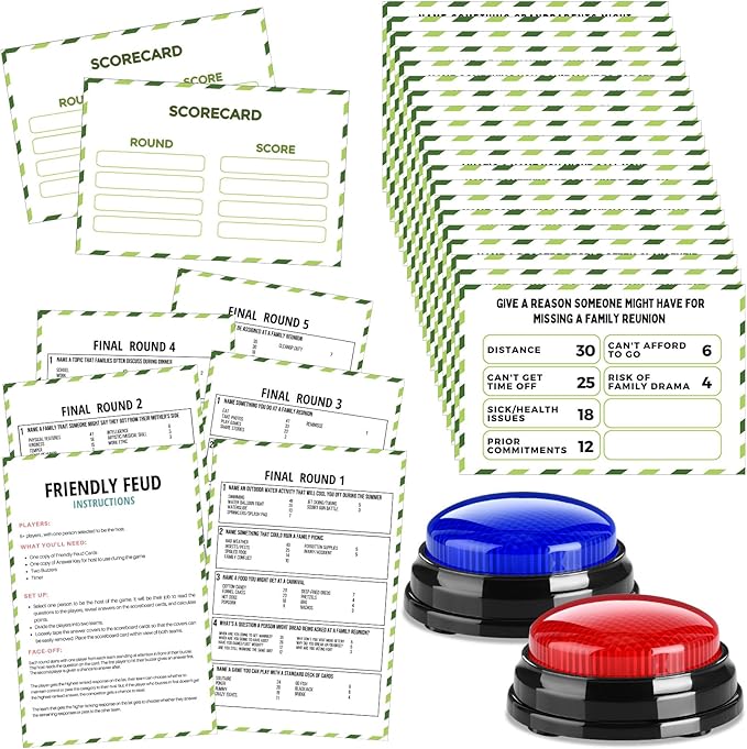 Family Reunion Friendly Feud Game with 2 Answer Buzzers, Feud Cards for Game Night Fun Trivia Quiz for Party Groups Team Building(Colorful, Family)
