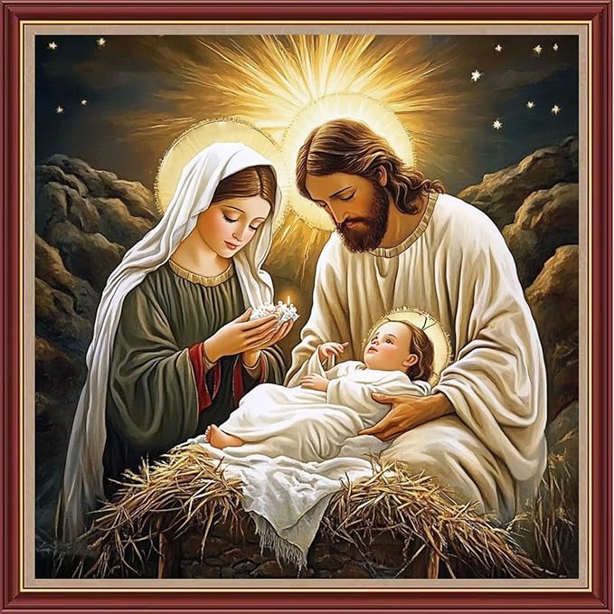 DMCXART Counted Cross Stitch Kits for Adults Needlepoint Kits Unprinted Cross Stitching Embroidery Kit 11CT Cross Stitch Supplies-The Great Jesus was Born 18x18 inch