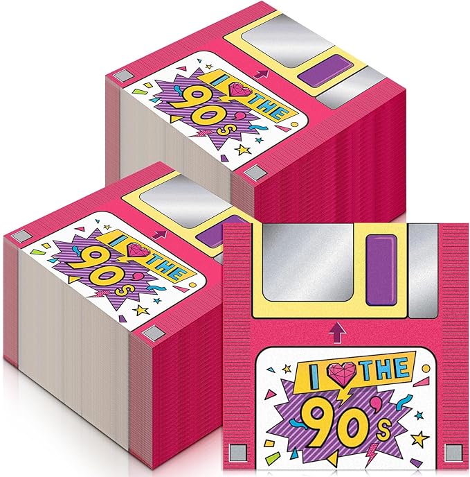 60 Pcs 90s Cocktail Paper Napkins 6.5 x 6.5 Inches Disposable Paper Napkins Dessert Beverage Napkin for Decoupage Luncheon Napkin for Party Wedding Birthday Party