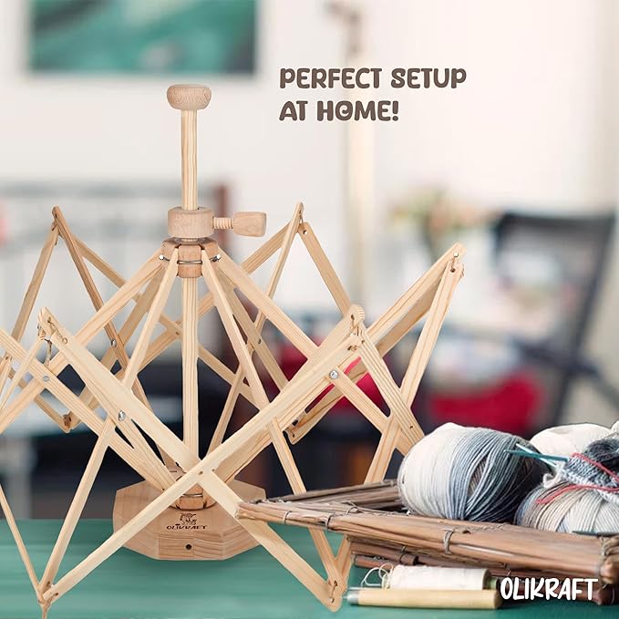 Olikraft Wooden Yarn Swift | Lightweight Reverse Yarn Umbrella Swifts | Ball Swift | Skein Winder | No Clamp Required (Patented)