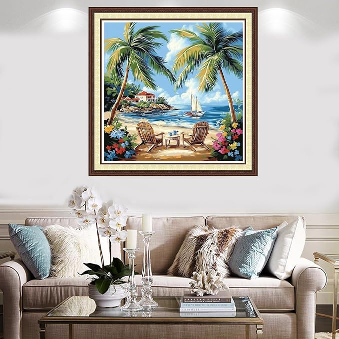 Findvoor Counted Cross Stitch Kits for Adults Full Range of Cross Stitching Embroidery Unprinted Pattern for Beginners, 11CT Needlepoint Kit Patterns Embroidery Kits-Drinking Tea Tree 18x18 inch