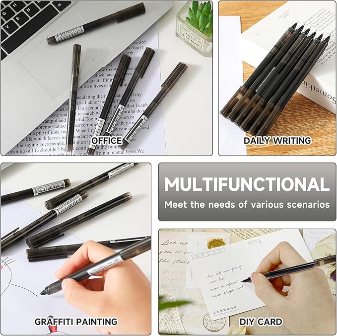 RIANCY Black Fine Point Gel Pens 12Pcs 0.5mm Gel Ballpoint Pens Black Liquid Ink Pens No Smear No Bleed, Smooth Writing Pen for Journaling Note Taking Drawing Sketching Coloring Office School Supplies