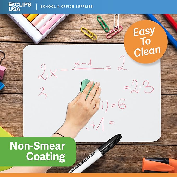 Dry Erase Board, Dry Erase Lap Boards (with 12 Markers & 12 Erasers), Small White Boards Dry Erase, White Board Mini, 9” x 12” Double Sided (48 Pack)