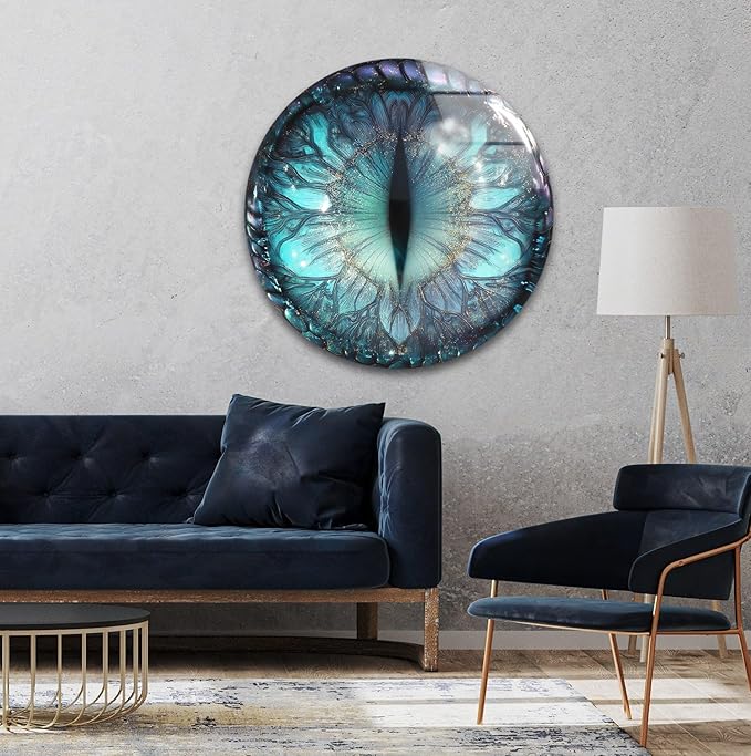 My Photostation.com 20''(50cm) Diameter Mystical Dragon Eye Round Glass Wall Art Tempered Glass Printing Wall Decor Large Wall Art Wall Hangings
