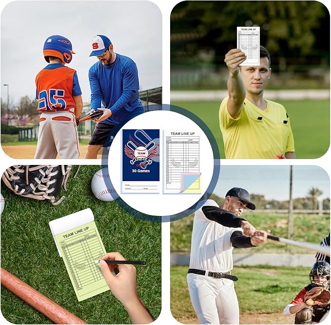 30/60/120/180 Baseball Lineup Cards with 4-Part Carbonless Copies, 4.53 x 7.87 Inch 16 Player Roster Sheets for Games, Softball Line up Coaching Accessories for Coaches and Umpires
