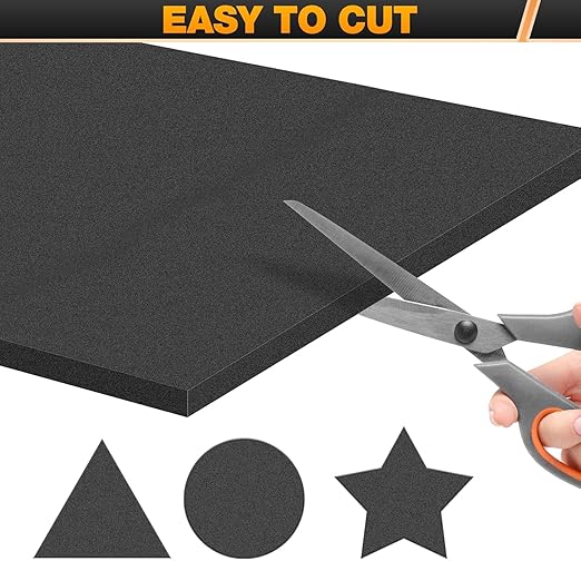 MYFAMIREA 4 PCS Adhesive Foam Padding Sheets Closed Cell Self Adhesive Sticky Foam Pads, 3/4" Thick 12'' x 12'' Neoprene Rubber Sheets Non-Slip Insulation Pads Vibration for Furniture Craft Car, Black
