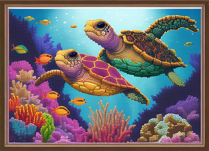 Dimensean Stamped Cross Stitch Kits Full Range of Embroidery Patterns Starter Kits for Beginners Adult or Kids DIY Cross Stitches Needlepoint Kits 11CT-Sea Turtle 15.7x19.7 inch