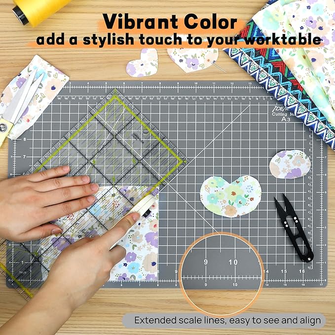 Premium Self Healing Cutting Mat 18'' x 12'', A3 Non-slip Sewing Mat for Quilting, 5-Ply Rotary Cutting Board Double-Sided for Crafts Cutting Fabric Scrapbooking Modeling Projects, Anthracite Gray