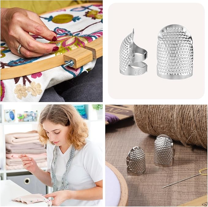 2 Pcs Thimbles Adjustable Ring Sashiko Needles Kits, Sewing Thimble, Metal Sewing Finger Thimbles, Thimble Ring for Hand DIY Sewings Tools