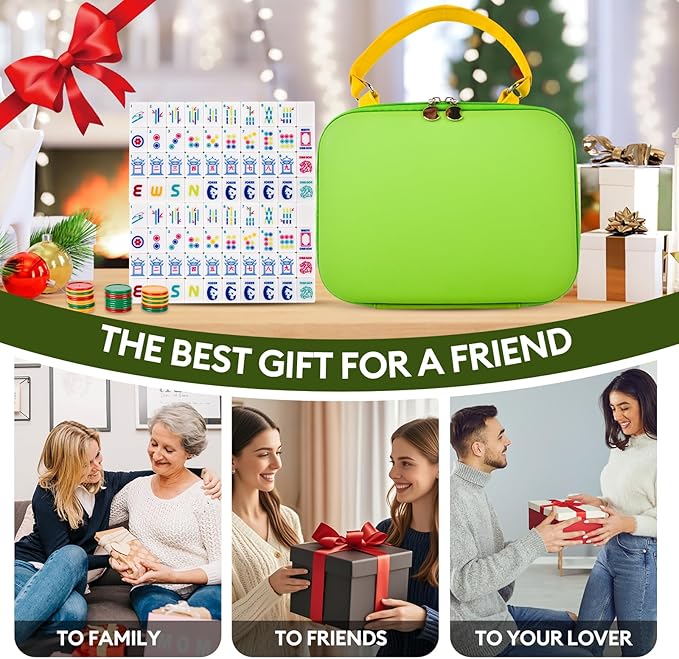 Mahjong Tile Set Equipped with Mahjong Instructions, 166 Quality White Engraved Tiles, 1.2 inch American Mahjong Tiles Set with Carrying Bag/Dice/Chips, Creative Design Patterns, Ideal Mahjong Gifts