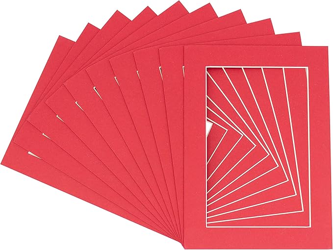 5x7 Mat for 8.5x11 Frame - Precut Mat Board Acid-Free Deep Red 5x7 Photo Matte Made to Fit a 8.5x11 Picture Frame, Premium Matboard for Family Photos, Show Kits, Art, Picture Framing, Pack of 25 Mats