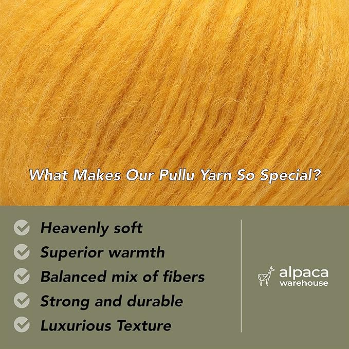 Pullu - Baby Alpaca Merino Wool Yarn Set of 3 Skeins (150 Grams) Worsted Weight - Sourced Directly from Peru - Heavenly Soft and Perfect for Knitting and Crocheting (Golden Yellow)