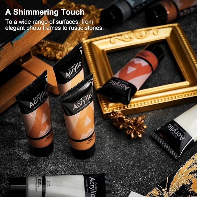 AUREUO Royal Bronze Acrylic Paint, 4 Fl Oz / 120ml Single Tube, Acrylic Metallic Paint for Canvas, Rocks, Wood, Ceramic, Fabric - Art Supplies for Beginners, Professionals, Artists