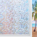rabbitgoo Rainbow Window Privacy Film Decorative Stained Glass Diamond Pattern Window Sticker with Iridescent Tint Non-Adhesive Static Cling for Home Office Crystal Pattern, 23.6 x 118.1 inch