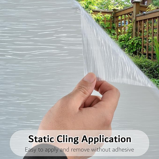 VELIMAX Frosted Window Privacy Film Non Adhesive Window Cling Removable Glass Covering Clear Water Opaque Window Film for Home Anti UV 29.5x78.7 inches