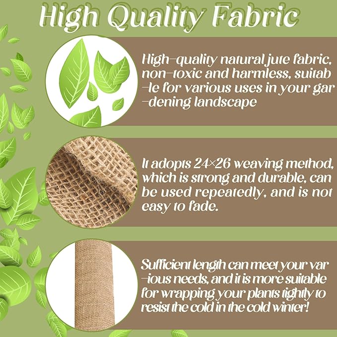 Buryeah 60 Inch x 50 ft Burlap Fabrics Roll Natural Jute Burlap Garden Tree Wrap Outdoor Weed Barrier DIY Fall Halloween Craft Winter Frost Plant Landscape Blankets Cloth for Plant Gardening Shrubs