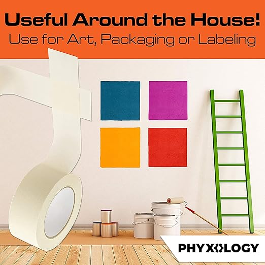 No-Residue 2 Inch, 60 Yard Masking Tape 2 Pk. Easy-Tear, Pro-Grade Removable Painters Tape Great for Home, Office, Commercial Contractor. Clean, Drip-Free Painting with Wide Crepe Paper Rolls