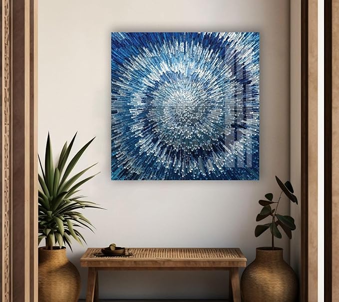 My Photostation.com 43Wx27H'' Abstract Blue Textured Glass Wall ArtTempered Glass Printing Wall Decor Large Wall Art Wall Hangings