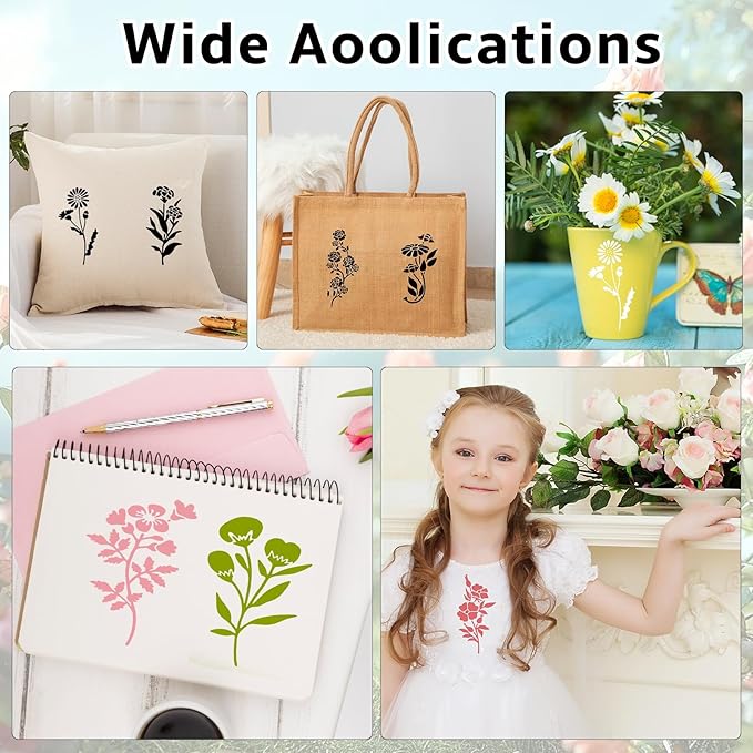 Flower Stencils for Painting Reusable 24PCS Wall Stencil for Crafts Leaf Stencils Templates for DIY Home Decor Art Projects