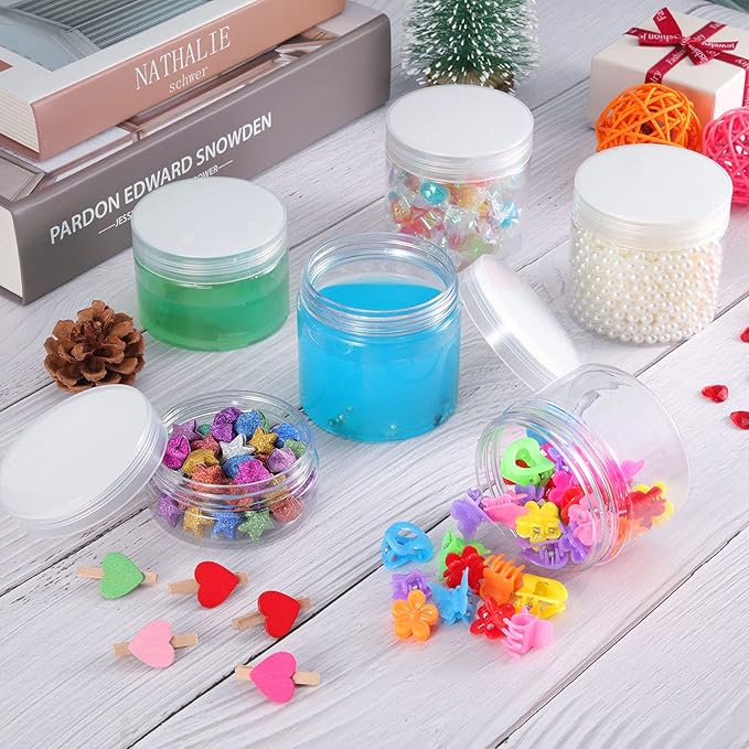 12 Pack 3 oz Plastic Container Jars with Lids Round Clear Travel Cosmetic Container Jars for Toiletries, Lotion, Cream, Ointments, Makeup, Rhinestone, Samples, Kitchen Storage (White)