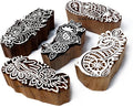Wooden Stamps for Block Printing on Saree Border, Textile, Clay, Pottery, Tattoo Set of 5 - Handcrafted Block Printing Stamps for Kids' Art Projects HASHCART®