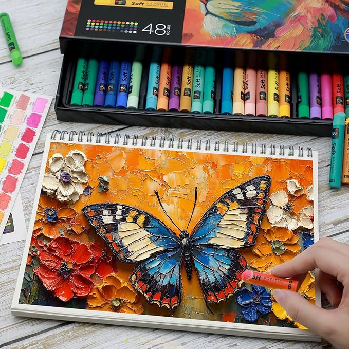 Soft Oil Pastels Set of 48 Vibrant Colors, Smooth and Soft Oil Pastel Crayons for Artists, Beginners, Teachers, Students, Great Blending and Layering for Art Supplies, Art Painting, Drawing