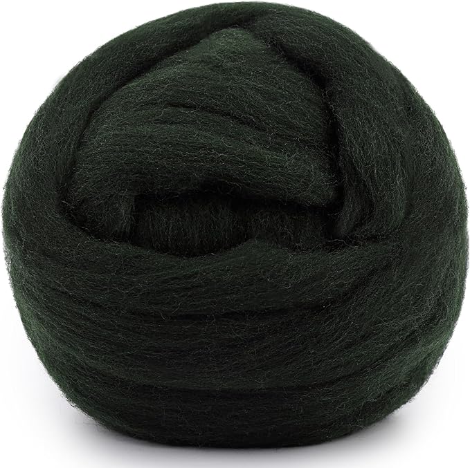 Mayboos Wool Roving Yarn, 1.76oz Colored Natural Wool Roving,Wool Felting Supplies Pure Wool Chunky Yarn for Wet Felting handcrafts and Spinning (Dark Green Color)