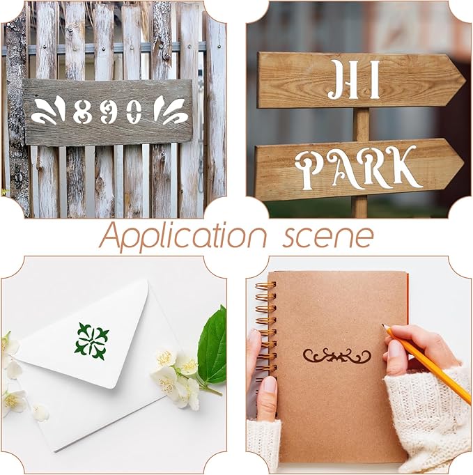 9PCS Metal Stencils Wood Burning Stencil Journal Border Stencils Letter Stencil Engraving Templates for Painting Scrapbooking Bookmark Flower Vines DIY(4 x 7 Inch)
