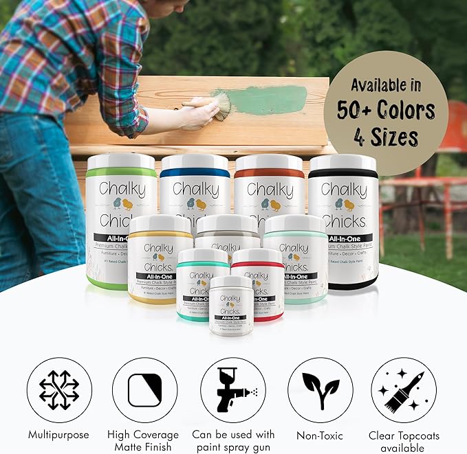 Chalky Chicks All-in-One Chalk Paint for Furniture or Cabinet - 4 Fl Oz - Matte Finish Olive Wood (Taupe) for Metal, Wood Furniture Paint - No Sanding All-in-One for Home Decor & Crafts, USA Made