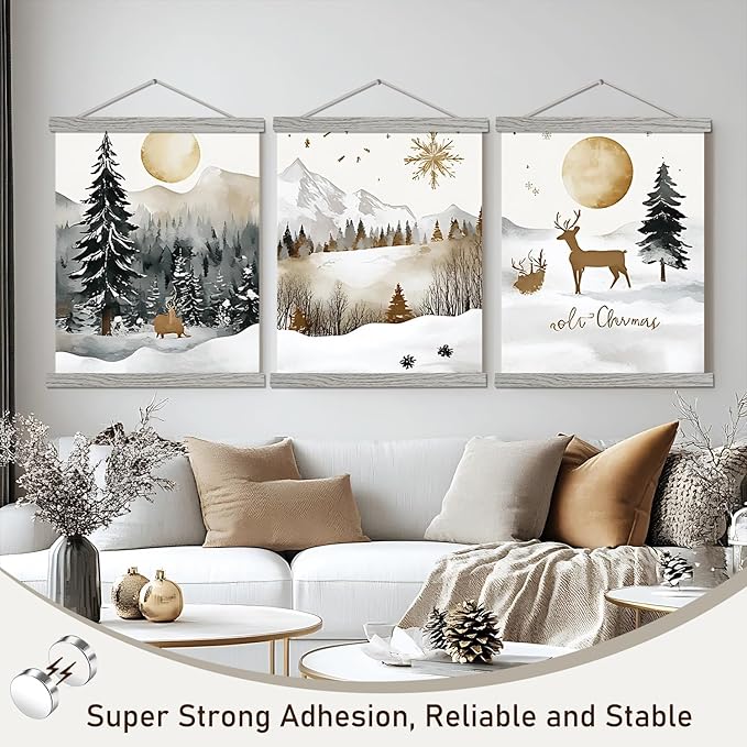 Artmag Magnetic Poster Hanger Frame, 8x10 8x12 8x24 Light Wood Wooden Magnet Canvas Artwork Print Poster Hangers Frames Hanging Kit (Grey, 8")