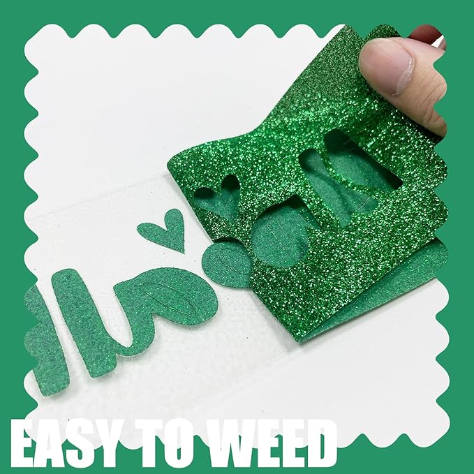 Christmas Green Glitter HTV Heat Transfer Vinyl, 12" x 8ft lron on Vinyl, for T-Shirt Ironing, Vinyl HTV Easy to Cut and Weed, The Best Choice for DIY Creativity. (Greener, 12" x 8ft)
