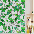 Window Privacy Film Stain Glass Window Film Rainbow Window Film Window clings Non-Adhesive Reusable Decorative for Room (Frosted Greenery Leaf, 17.5 x 78.7 in)