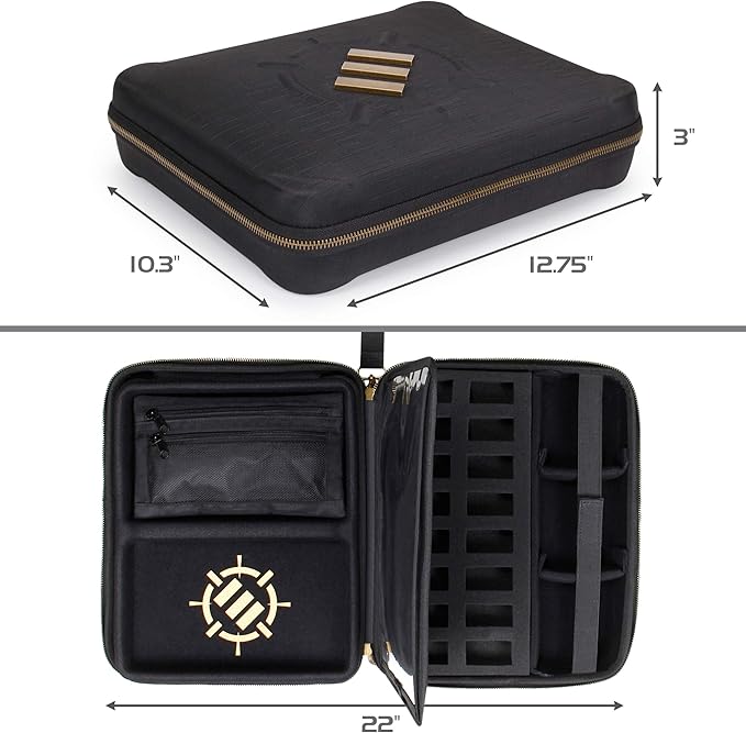 ENHANCE RPG Organizer Case - DnD Binder with Built-in Character Sheet Holder and Erasable Scribe Panel, Dice Rolling Area, Removable Pen Pouch, Miniature Foam Tray, Wrist Strap