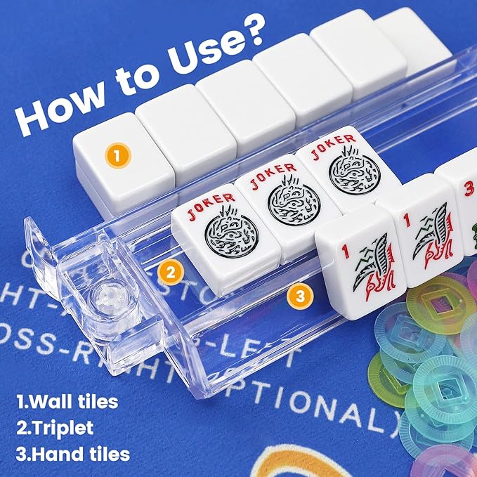4PCS Mahjong Racks with Pushers,Clear Acrylic American Majiang Tile Racks