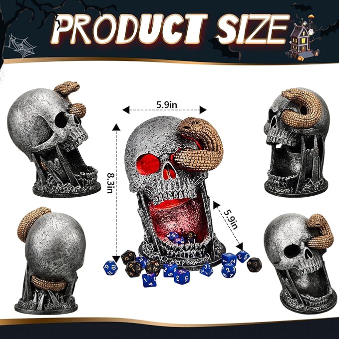 Dice Tower Skull Dice Tower Dice Roller with LED Light Dice Skull for Tabletop Roleplaying Game, Included Button Battery