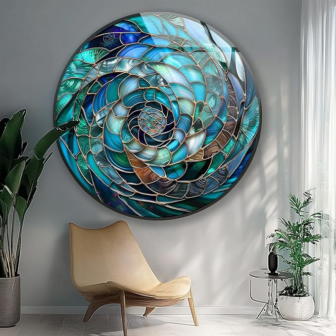 My Photostation.com 20''(50cm) Diameter Ocean Vortex Spiral Round Glass Wall Art Tempered Glass Printing Wall Decor Large Wall Art Wall Hangings