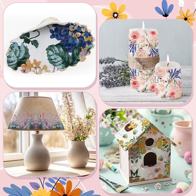 Crtiin 20 Pack Assorted Floral Napkins for Decoupage Toilet Napkins Flower Cocktail Decorative Paper for Birthday Party Beautiful Gorgeous, 20 Styles Each 6.5 inches(Style 5)