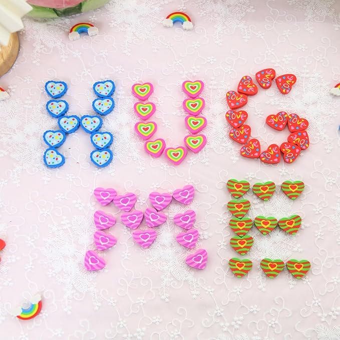 48pcs Large Erasers for Kids Bulk Heart Rainbow Pencil Erasers for Classroom Prizes Exchange International Children's Book Festival Party Favors Back to School Supplies