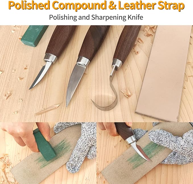 Wood Carving Tools Set - Wood Carving Knife Kit for Beginners, Adults, and Kids, Includes 3 Whittling Knives for DIY Woodworking and Carving Enthusiasts