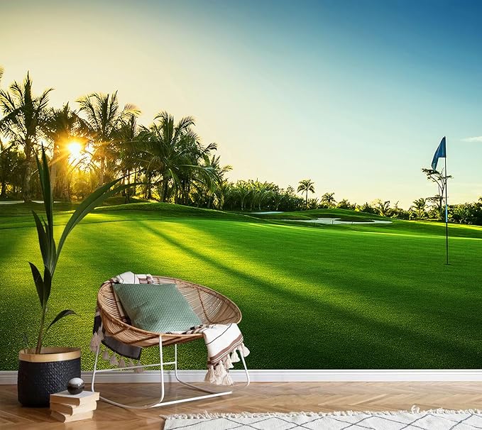 AFZEVEB-Green Golf Course Landscape Wallpaper Wall murals for Bedroom 136"x96"(Not Peel and Stick)