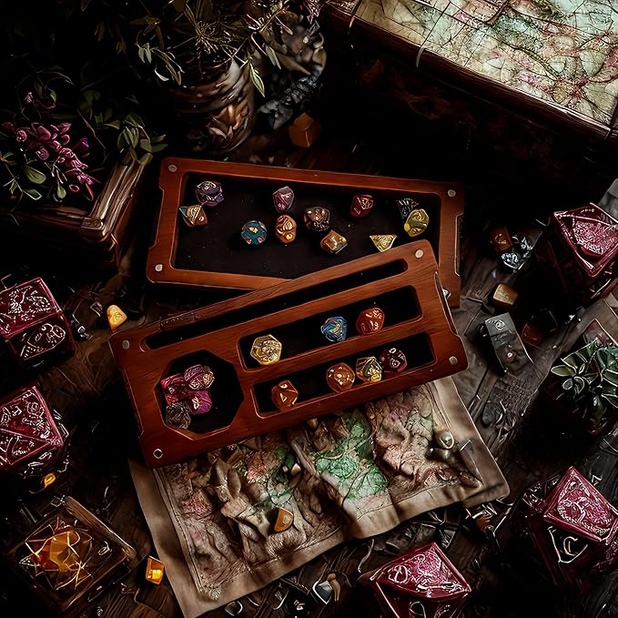 Wooden Dice Box DND Dice Holder 9.5 x 4 Inch Dice Storage Case RPG Dice Rolling Tray Travel Dice Organizer with Felt Lined Magnetic Lid D&D Accessories