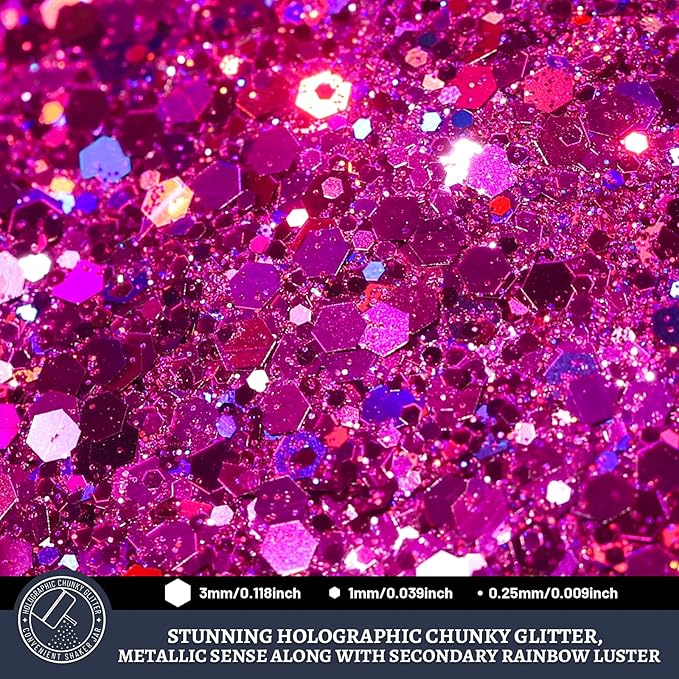 LEOBRO Red Glitter, 160G/5.64OZ Holographic Chunky Glitter for Crafts, Resin, Nail Body, DIY Decorations