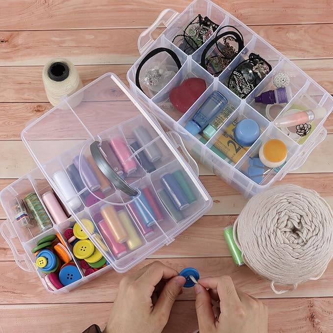Zopnny 3-Tier Stackable Storage Container with Dividers, Clear Plastic Compartment Organizer Box for Art Crafts, Jewelry, Earrings, Sewing Supplies, Tool, 30 Grids