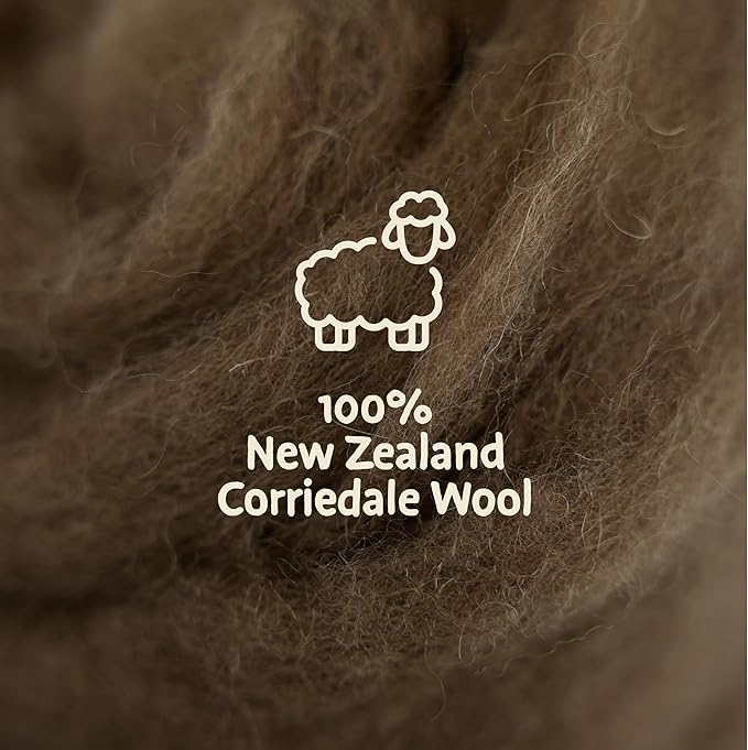 Woolbuddy Needle Felting Wool – 8oz Chunky Wool Roving in Brown, Felting Wool for Needle Felting Kit, Wet & Dry Felting Projects