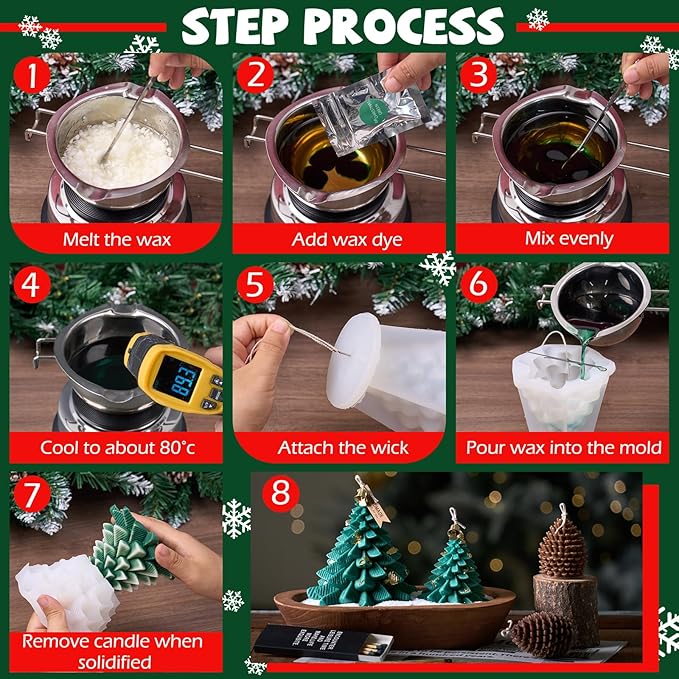 KDW Soy Wax Beads for Candle Making Christmas Tree Silicone Mold Large+Small 3D Candle Molds and Pine Cone Silicone Mould Accessories Set Christmas Gift for Friends and Family