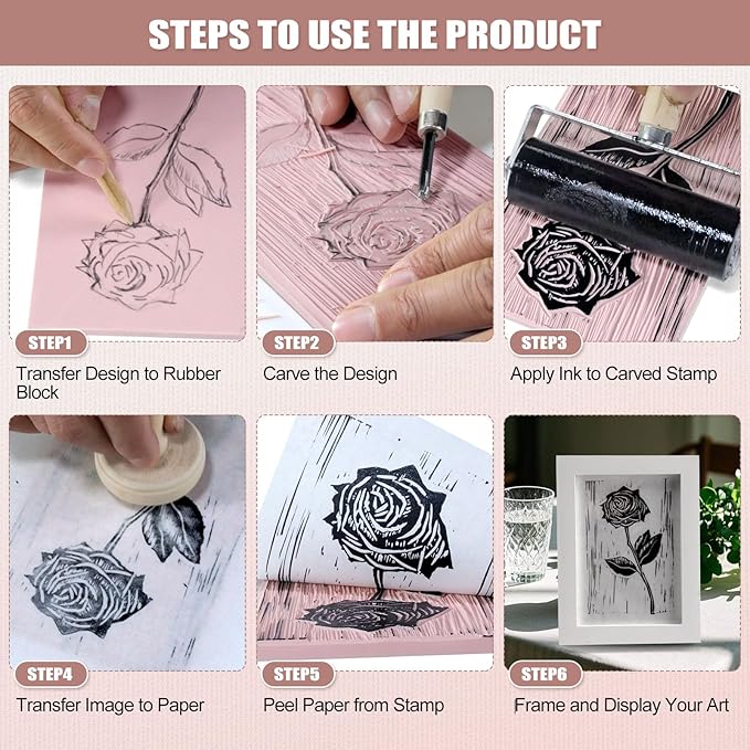 Linoleum Blocks for Printmaking Supplies - 5PCS 4”x6”Rubber Linocut Block Printing Kit for Stamp Carving, Soft Relief Printing Linoleum for DIY Crafts & Art Projects
