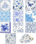 40 Pack 10 Styles Decoupage Paper Napkins, Assorted Blue and White Floral Decorative Decoupage Cocktail Napkins for Birthday Tea Party Wedding Dinner Kitchen Bathroom